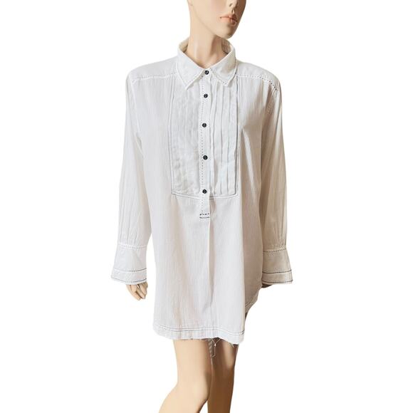 Free People Black Tie Tux Shirt Sz Large Long Sleeves 100 % Cotton Made in India - Picture 1 of 12